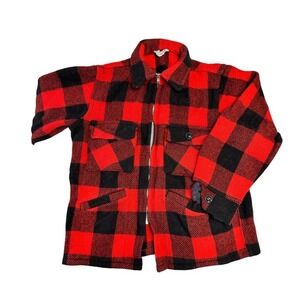 50s‎ 60s Red Black Buffalo Plaid Wool Lumberjack Shirt Zip Jacket Brent Windward